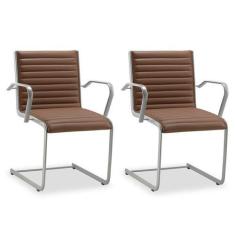 Imagem de Kit 2 Cadeiras Escritório Fixa Terracota Com Braços Prata - Alezzi