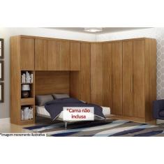 Imagem de Quarto Modulado Rizon 5 Peças (1 Armário Ponte + 1 Closet + 2 Guarda Roupas + 1 Complemento) QCM03 Freijo Cumaru