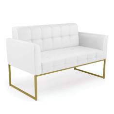 Imagem de Sofá Namoradeira Elisa Corino Branco Base Metálica Industrial Dourado - D`Rossi