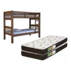 Imagem de Beliche Madeira Maciça Itália Castanho Com 2 Colchões D20 88 - Digo.Ca