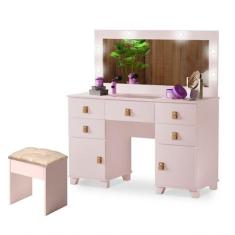 Imagem de Penteadeira E Banqueta Camarim 5 Gavetas E Porta Joias Madri Rosa