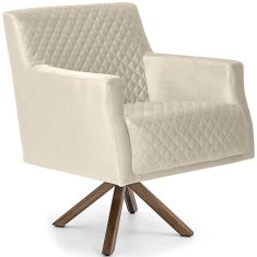 Imagem de Poltrona Para Sala De Estar Diva Base Giratória Giromad Veludo Matelassê Creme - casaepoltrona