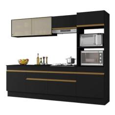 Imagem de Armário de Cozinha Completa 5 peças com Rodapé Mp2181 Made Multimóveis Preto/dourado