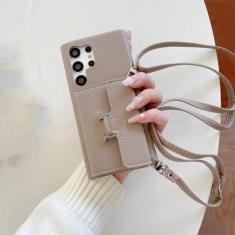 Imagem de Capa de telefone crossbody para Samsung Galaxy S24 S23 S22 S21 Plus Note 20 Ultra A14 A24 A33 A34 A53 A54 Carteira com capa de suporte de cartão, cáqui, para Galaxy A52