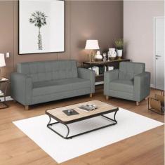Imagem de Kit Sofá 180cm e Poltrona em Sintético Dallas Cinza