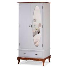 Imagem de Guarda Roupa Solteiro Com Espelho 2 Portas 1 Gaveta 60406E Linz Móveis - Off White/Imbuia