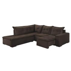 Imagem de Sofá de Canto 5 Lugares Retrátil Denver Tecido Suede 197cm x 226cm Cor Marrom
