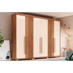 Imagem de Guarda Roupa 6 Portas e 4 Gavetas c/ Pés Norton Nature/Off White - Henn