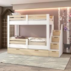 Imagem de Treliche Infantil Jade com Escada Mobikasa, Branco/Legno Salinas