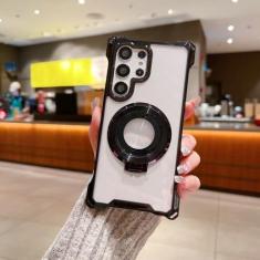 Imagem de Capa de telefone magnética com suporte de anel para Samsung Galaxy S24 Ultra S22 S23 Ultra Plus A53 A33 A54 A15 Capa transparente à prova de choque, preta ZJ, para Samsung S24Plus