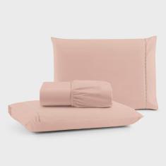 Imagem de Jogo de Lençol Luiza King 3 Pçs 100% Algodão Percal 180 Fios Ponto Palito - Rosê