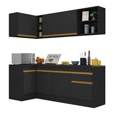 Imagem de Armário de Cozinha Compacta de Canto com Rodapé Veneza Multimóveis V2093 Preto/dourado