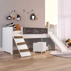 Imagem de Cama Infantil Playground com Escorregador e Rampa By710 Branco - Completa Móveis
