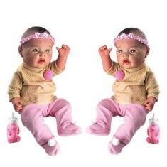 Imagem de Kit Boneca Tipo Bebê Reborn Realista Menina Em Vinil - Milk Brinquedos