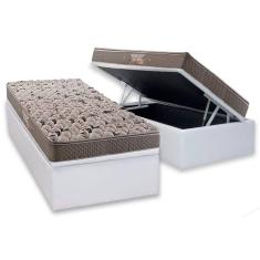 Imagem de Cama Box Baú Solteiro: Colchão Espuma Herval AG65 Fort Black Firme Pillow Top + Base CRC Courano White(88x188)