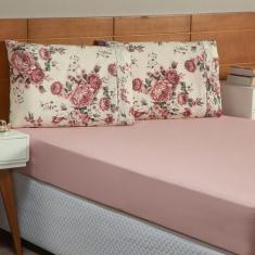 Imagem de Jogo De Lençol Casal 100% Algodão Estampado Fronha Ponto Palito 3 Peça