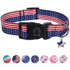 Imagem de MR. CHUBBYFACE Coleira de cachorro com bandeira americana 4 de julho com laço ajustável coleira de verão para cães pequenos, médios e grandes