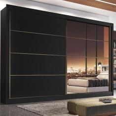 Imagem de Guarda Roupa Casal com Espelho 6 Gavetas Sevilha - Preto