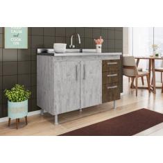 Imagem de Balcão Armário De Cozinha Nathan 120cm Rústico/Chocolate S/ Tampo