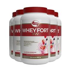Imagem de Kit 5 Whey Fort 3W Vitafor Frutas Vermelhas 900g