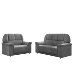 Imagem de Conjunto Sofá 2 e 3 Lugares Florida Miami Veludo Cinza Selmer