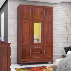 Imagem de Guarda Roupa Solteiro com Espelho e Pés 8 Portas 3 Gavetas Paris Mogano