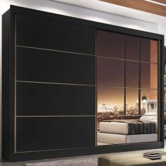 Imagem de Guarda-Roupa Casal Sevilha 2 Portas 6 Gavetas Espelhado Preto/Branco -