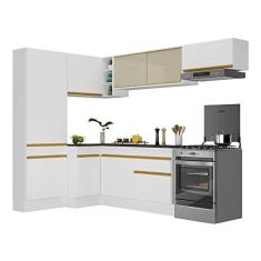 Imagem de Armário de Cozinha Completa de Canto com Rodapé Veneza Multimóveis V2087 Branco/dourado