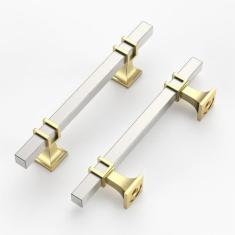 Imagem de ROMATEE Pacote com 10 puxadores de armários de cozinha de níquel escovado e dourado de níquel acetinado escovado para armário puxadores de cozinha quadrados para armários puxadores de gaveta