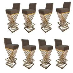 Imagem de Kit 08 Banquetas Luma Base de Ferro Sued Marrom Rato - D'Classe Decor