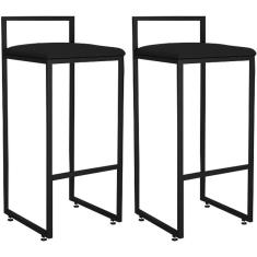 Imagem de Kit 02 Banquetas Alta Cozinha Hanna L02 Preto Corano Preto