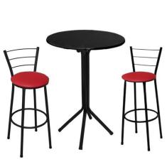 Imagem de Jogo de 2 Banquetas Preta Assento Vermelho com Bistro Preto - Fortmix