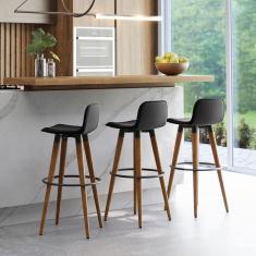 Imagem de Kit 3 Banquetas Altas Luxo Aço Preto Linho Preto Preto