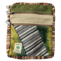 Imagem de Gurkha Bolsa tiracolo unissex de cânhamo, hippie, patchwork, ombro com 5 bolsos, bolsa para documentos para passaporte, ecológica - feita à mão no Monte Everest Country Nepal, Mix, 10X8