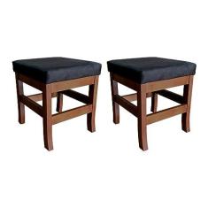 Imagem de Kit 2 Puff Banquetas Barcelona para Sala de Estar em Madeira Maciça Suede Preto CCS
