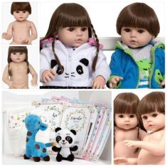Imagem de Boneca Reborn Corpo de Silicone Gêmeos Casal Sapinho Panda - Cegonha R