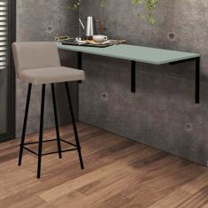 Imagem de Kit Mesa Suspensa de Parede Fixa MDF Verde Oliva + 1 Banqueta Lexi Ferro Preto Sintético Bege - Ahazzo Móveis