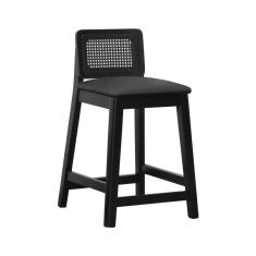 Imagem de Banqueta Média Gabi Madeira Maciça Telinha - Preto Assento Estofado Corano Preto