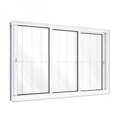 Imagem de Janela de Alumínio de Correr 100x200cm 3 Folhas com Grade Lucasa Alumínios Branco
