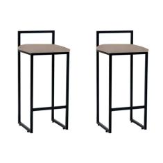 Imagem de Kit 2 Banquetas Bistrô Alta Industriais Em Aço Dori Preto Assento Suede Bege Preto