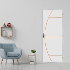 Imagem de KIt Porta de Madeira Decorada 215x65cm com Batente de Aço 06cm Gaúcha MGM Branco