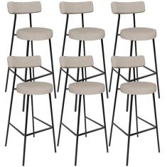 Imagem de Kit 06 Banquetas Alta Bar Cozinha Sala De Jantar Em Aço Milão L02 Linho Bege - Lyam Decor