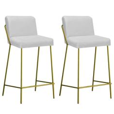 Imagem de Kit 02 Banqueta Alta Com Encosto Drika Industrial Cozinha Bistrô Ferro Dourado Sintético Branco - Ahazzo Móveis