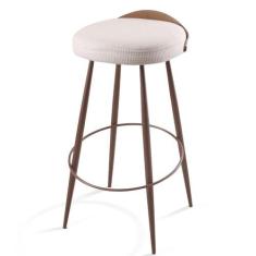 Imagem de Banqueta Tropeira Linho Areia Recouro Marrom Metal Café