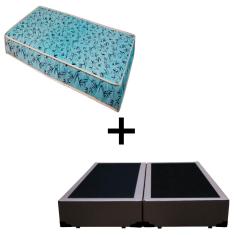 Imagem de Cama Box King 193 Tecido Sintético Marrom Com Colchão Natal Bello Box - 100% Espuma - D23 Azul 54x193x203