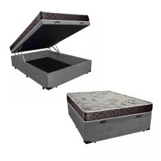 Imagem de Cama Box Baú Casal Colchão Aylla Espuma D33 Acolchões + Box Suede 55x138x188 Cinza