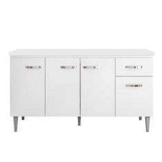 Imagem de Balcão de Cozinha 4 Portas Gabriela 150 cm Branco Com Tampo MDP AJL Mó