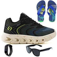 Imagem de Tenis Infantil Masculino Homem Escolar Casual Calce Facil Basico + Chinelo Oculos Relogio-Masculino
