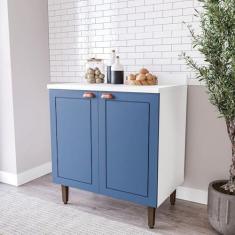 Imagem de Balcão para Cozinha 2 Portas 80 Cm Pérola Yescasa Branco/Azul