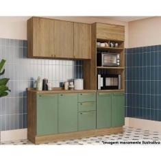 Imagem de Cozinha Completa Botanic 4 Peças (1 Armário + 1 Balcão + 1 Paneleiro + 1 Complemento) M664 Nogueira-verde Oliva - Kappesberg